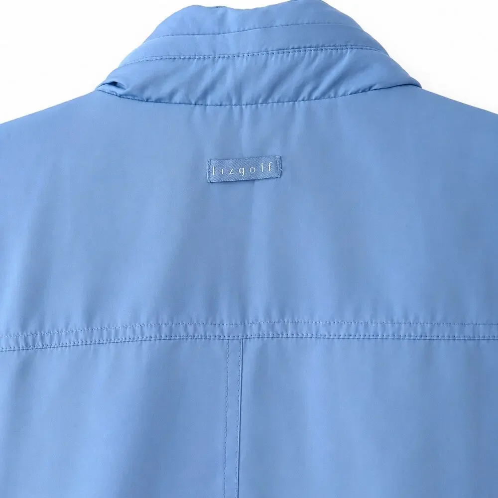Liz Golf Vest XL Periwinkle Blue Hidden Hood Plaid Lined Snap Zip Golf Vest - Picture 7 of 9
